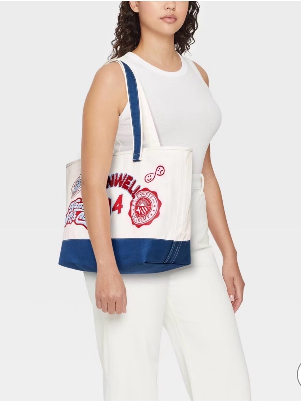 Unwell Cream & Navy Patchwork Canvas Tote - Picture 2 of 8